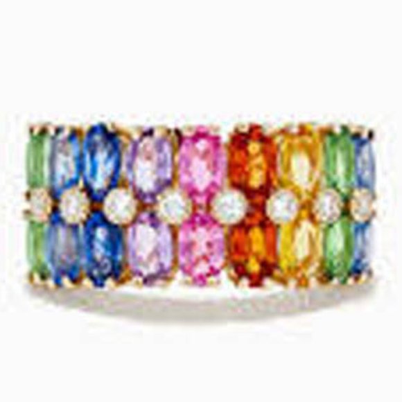 NWT $5790 Effy Watercolors Rainbow Sapphire 5.68 tcw 14K Yellow Gold Ring SZ 7 - Picture 1 of 14